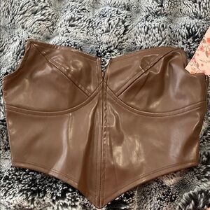 SHEIN Brown Faux Leather Top